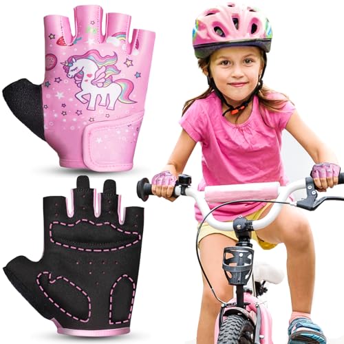 La Mejor Recopilación de Ropa de Ciclismo para Niña que puedes comprar esta semana. 48 RIGWARL Guantes de bicicleta para niños de 2 a 9 años, guantes sin dedos para niños con almohadilla protectora, guante ajustable para entrenamiento de ciclismo, pesca, patinetas