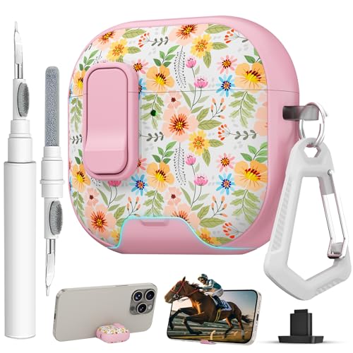 Image of for AirPods 4 Case with Safty Lock & Phone Stand,Cute Floral Pattern Style | PC & TPU Dual Layer Protective Cover with Keychain & Cleaner Pen for Apple AirPod 4th Generation 2024 Women (Morning Glory)