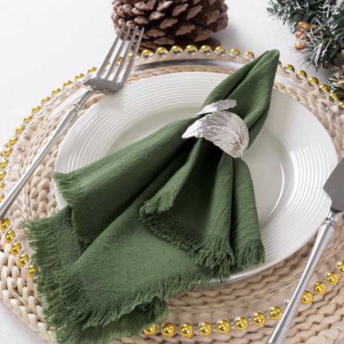 Servilletas de lino de algodón verde oliva 17x17 4