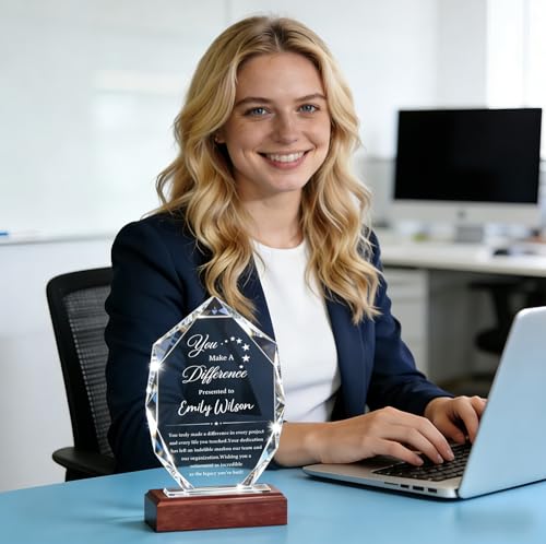 Image of Custom Crystal Award Trophy, Personalized Trophy with Company Logo & Text