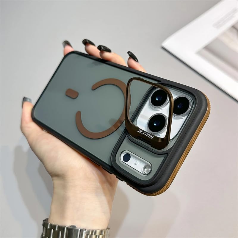 Smoked Clear Mag-Safe Case for iPhone 17 Pro Max | Metal Camera Guard Kickstand | Rugged Grip Edge | Hard PC Back + Soft TPU | Wireless Charging Support – Gold