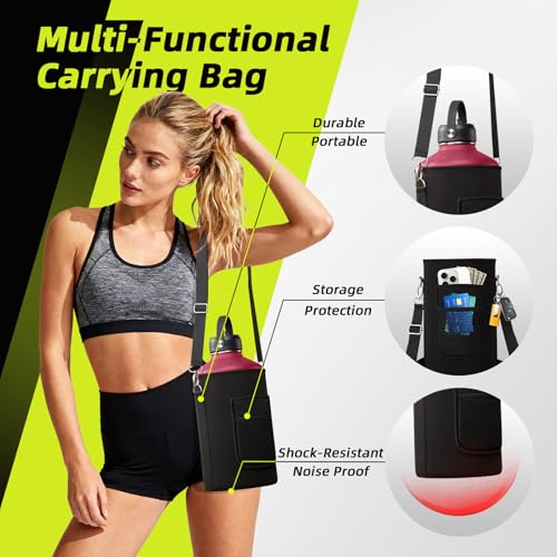 Image of 1 Gallon Water Bottles with Straw Spout Lids, Cold 48H & Hot 24H Gallon jug | Combo Carrier Bag, Paracord Handle & 2 Lids, Protective Boot, Stainless Steel Insuated Water Bottle For Travel Sports Gym