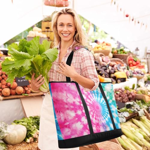 Green Blue Tie Dye Large Insulated Tote Bag for Grocery Shopping Reusable Tote Bags for Women Men, Cooler Bag with Zippered Top & Handles for Beach Picnic Travel2