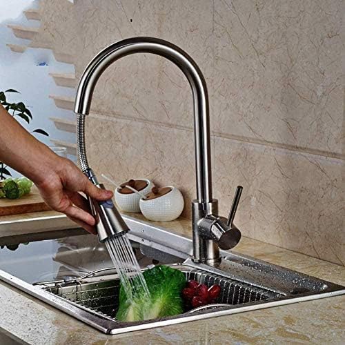Robinet mitigeur d'évier en nickel brossé avec bec pivotant extractible monocommande