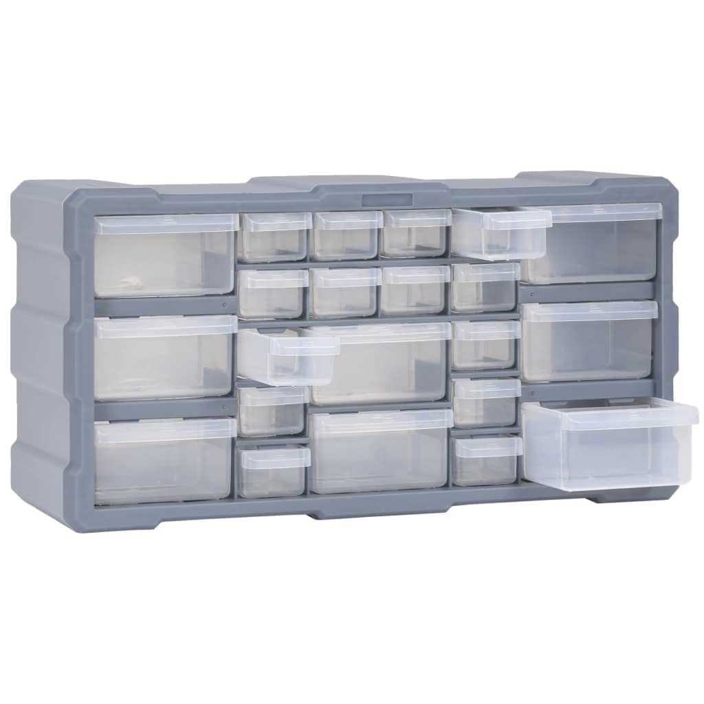 Organizador de varios cajones con 22 cajones de polipropileno, 49 x 16 x 25,5 cm, color gris, para reparación de garaje, cajones transparentes para tornillos, tuercas, tacos