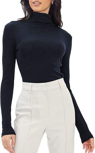 Trendy Queen Camisas de manga larga con cuello alto falso para mujer, ropa interior térmica suave para otoño