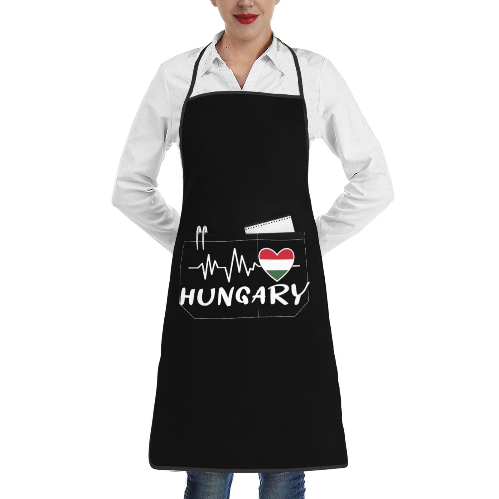 nopicsn Hungary Heartbeat Apron for cooking with Pockets Women Men Kitchen Chef Funny Aprons