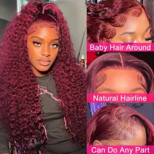Image of Pizazz 99J Burgundy Deep Wave Lace Front Wigs Human Hair Pre Plucked