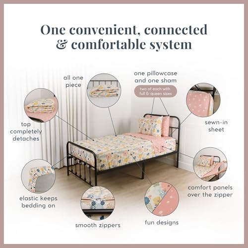 Image of Beddy's All-in-One Flower Blossoms Zipper Bedding Set for Kids - Toddler | Smooth-Glide Zippers, Easy To Make & Wash, Soft Durable Fabric, Pink Floral Interior, Includes Pillowcase & Sham