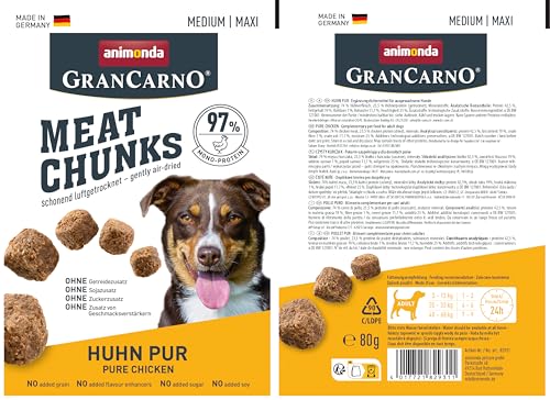 animonda Meat Chunks Huhn Pur (80 g), getreidefreie Hundeleckerlis für ausgewachsene Hunde, leckere Hunde Leckerlis mit viel Fleisch, Hundeleckerlies zum Belohnen und Verwöhnen