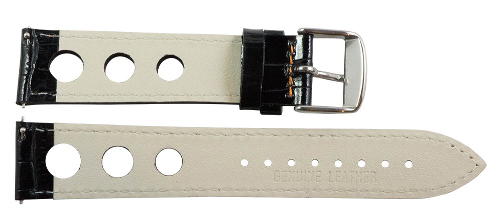 Clockwork Synergy, LLC 18mm Rally 3-hole Croco Black / Orange Leather Interchangeable Replacement Watch Band Strap