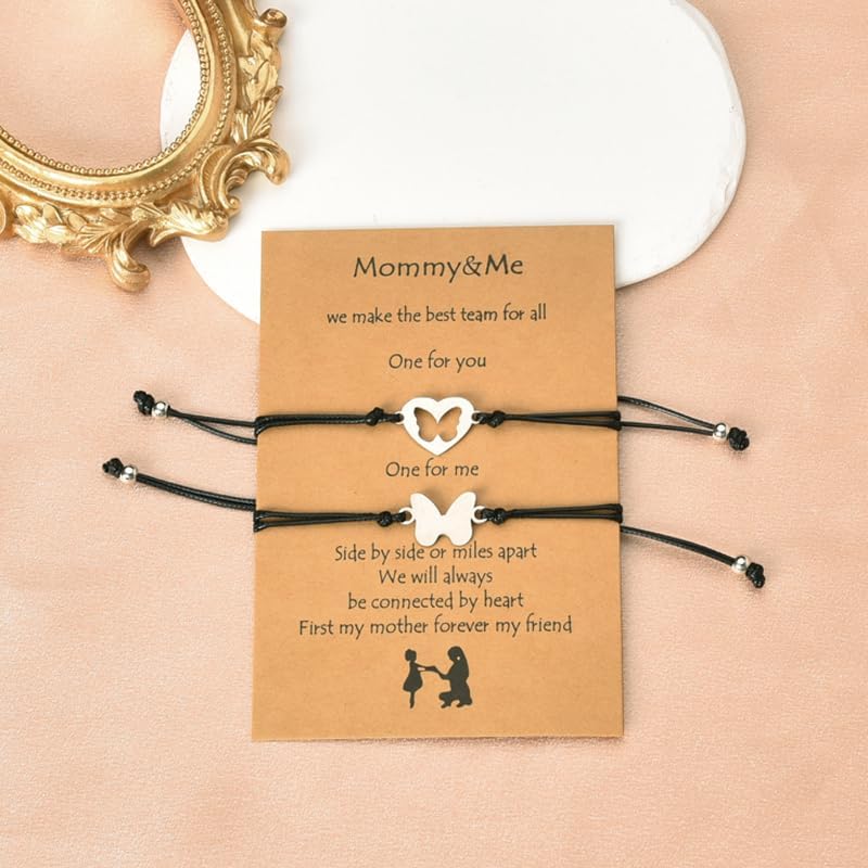 yaozeio Mommy and Me Bracelet for Mother Daughter christmas Birthday Gifts for Women 2 Pcs Matching Butterfly Bracelets for Mom Mama Gift from Daughter First My Mother Forever My Friend Bracelet - Image 4