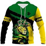 BJU Jamaica Flag Hoodie Drawstring Pullover Lion Graphic 3D Printed Long Sleeve Sweatshirt Unisex