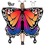 DawnHope Butterfly Wings for Women Girls Kids Halloween Costumes Butterfly Shawl Fairy Ladies Cape Nymph Pixie Dress Up (Adults, Orange)