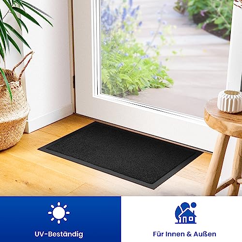comflor Hochwertige Fußmatte Schwarz 40x60 groß für Innen & Außen - Schmutzfangmatte rutschfest, waschbar & wetterfest - Fussmatte für Eingangsbereich & Aussenbereich - Läufer Flur dünn