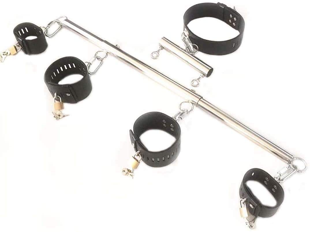 BDSM Kits De Bondage For Couples Menottes Barre D'écartement en Acier Inoxydable Ajustable Écarteur de Jambes Avec Col en Cuir/Cou/Cheville Système De Retenue Contraintes Sex Toys Esclave Fétiche