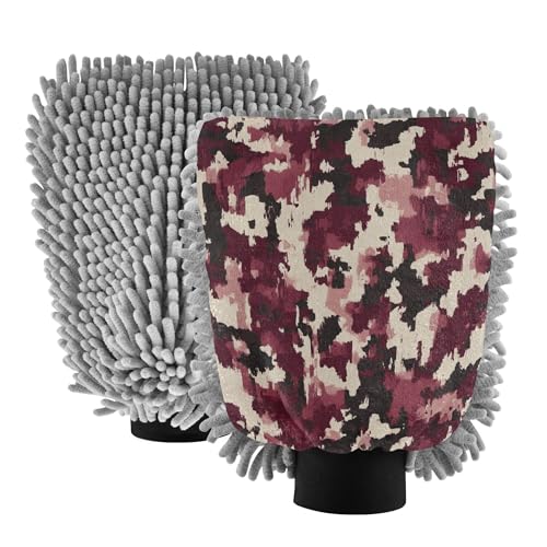 Army Burgundy Camouflage Wash Mitten for Cars 2 Pack Car Washing Glove Scratch Free Detailing Clean Rag for Auto Cleaning