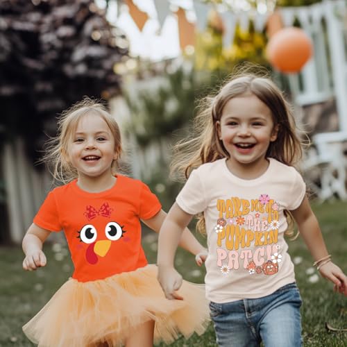 Image of Toddler Girls Thanksgiving Shirts Turkey Pumpkin T Shirt Cotton Short Sleeve Halloween Tops 1-10 Years
