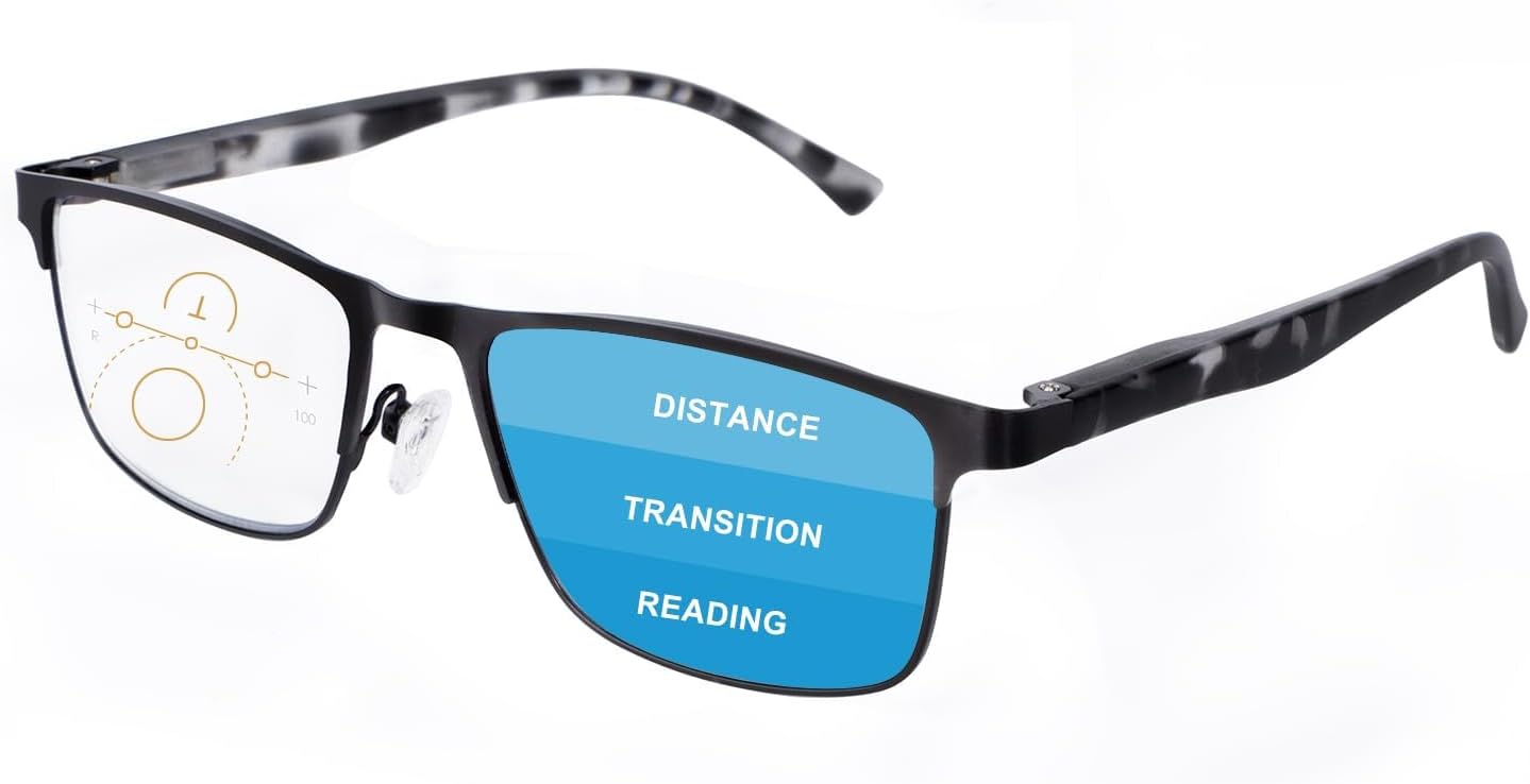 – Progressive Multifocal Reading Glasses Blue Light Blocking for Men Varifocal Rectangle Eyewear Readers Anti Glare Eye Strain Multi Focus Reading Eyeglasses +2.0