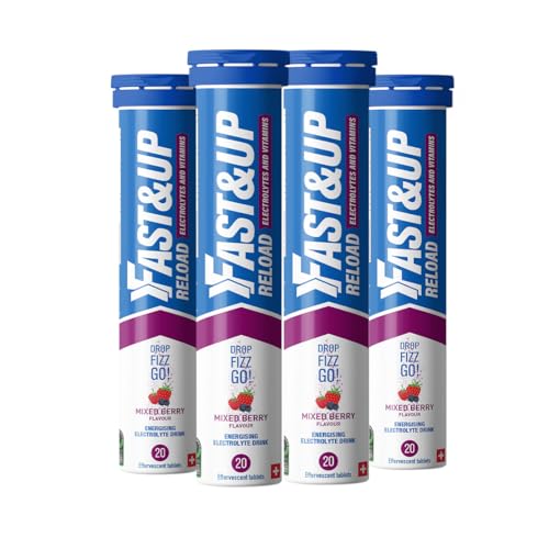 Fast&Up Reload Energising Electrolyte Drink - Mixed Berry Flavour - 80 Effervescent Hydration Tablets - Added Vitamin C & B12 - Vegan