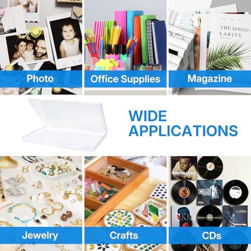 Aubeco 4 Pack Photo Storage Box, Large Plastic Scrapbook Paper Containers with Snap-Tight Latch, Fits 8" x 10" Photo, Clear Photo Organizers for Game, Card, Craft, Office Supplies