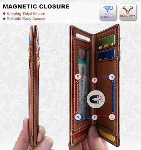 Image of BULLIANT Slim Wallet For Men 12Cards,Magnetic Flip Build-in Money Clip Airtag Compatible-RFID Blocking