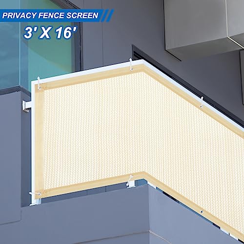PATIKIL 3'x16' Patio Privacy Screen for Balcony Fence Cover for Apartment Railing Netting Mesh Shade Fabric Balcony Cover for Outdoor Deck Backyard Porch Railing Shield 90% (Beige) - Image 2