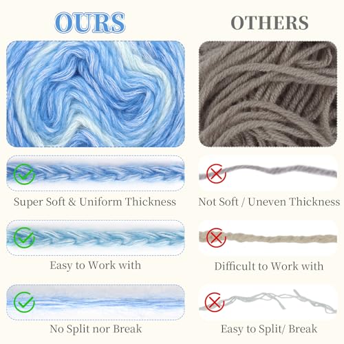 Image of Aeelike Cake Yarn for Crocheting, 6 Skeins Gradient Yarn 100g (3.52 oz) 245m (267 Yards) # 3 Light Weight, Soft Ombre Yarns Fairyland Yarns Rainbow for Making Colorful Crafts, Fantasy Blue Gradient
