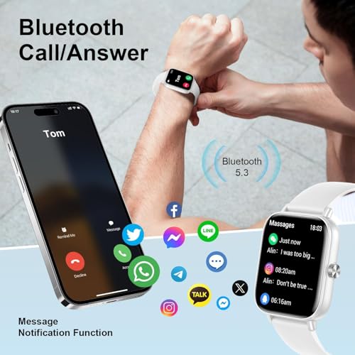 Smart Watch for Women Men, 1.83" HD Touch Screen Fitness Tracker with Bluetooth Calling/150+ Sports Modes/Pedometer/Heart Rate/SpO2/Sleep Monitor, IP68 Sports Smartwatch for Android & iOS (White) - Image 3