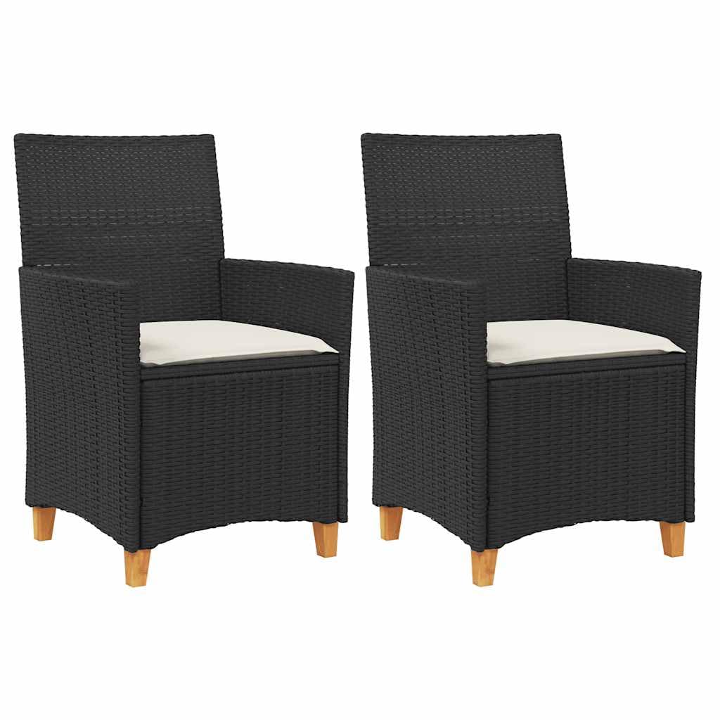 vidaXL Lot de 2 Chaises de Jardin avec Coussins, Sièges avec Accoudoirs, Fauteuils de Terrasse Patio, Moderne, Noir Résine Tressée et Bois