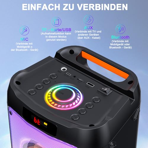 JYX Karaoke Maschine, Karaoke Anlage Mit 2 Mikrofonen, Tragbarer Bluetooth Lautsprecher Mit RGB Licht, Karaoke Box Karaoke Set, PA System Für Erwachsene, Party Box, Unterstützt TF/USB, AUX, FM, TWS