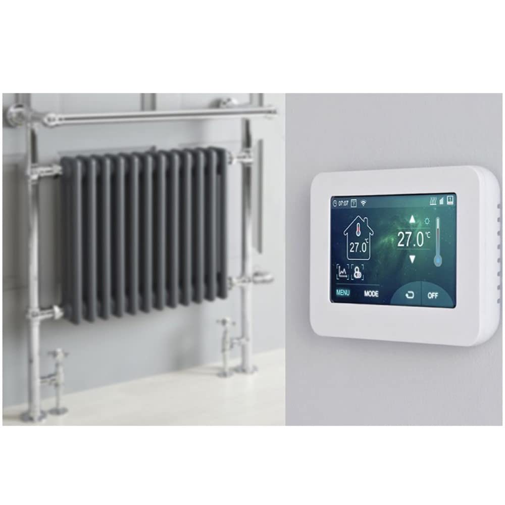 Milano Black/Anthracite/Grey Elizabeth - Traditional Dual Fuel Heated Towel Rail - 930Mm X 790Mm (With Overhanging Rail) - With Touchscreen Wi-Fi Thermostat And Cable Cover