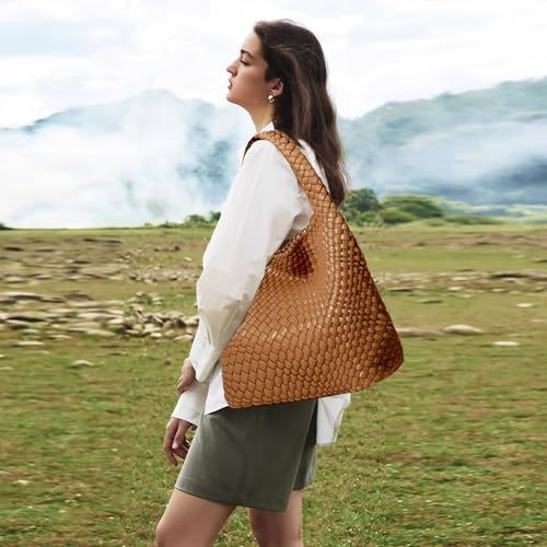 Image of JINMANXUE Woven Tote Bag for Women, Fashion Hobo Handbag, Travel Top-handle Shoulder Bag, Beach Underarm Bag with Purse