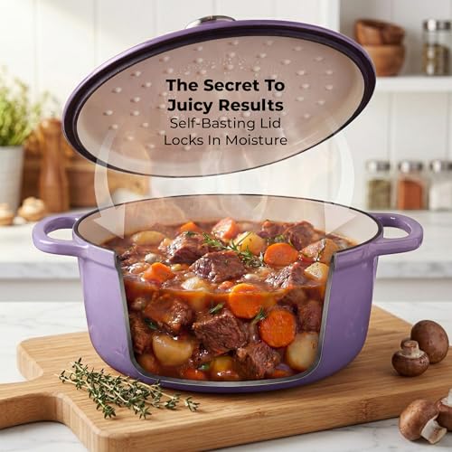 Image of Zulay Kitchen 6.4QT Enameled Cast Iron Dutch Oven Pot with Lid, Heavy-Duty Soup Pot for Stews, Braising, Roasting & Sourdough Bread Baking, Oven Safe up to 500F - Lavender Jade