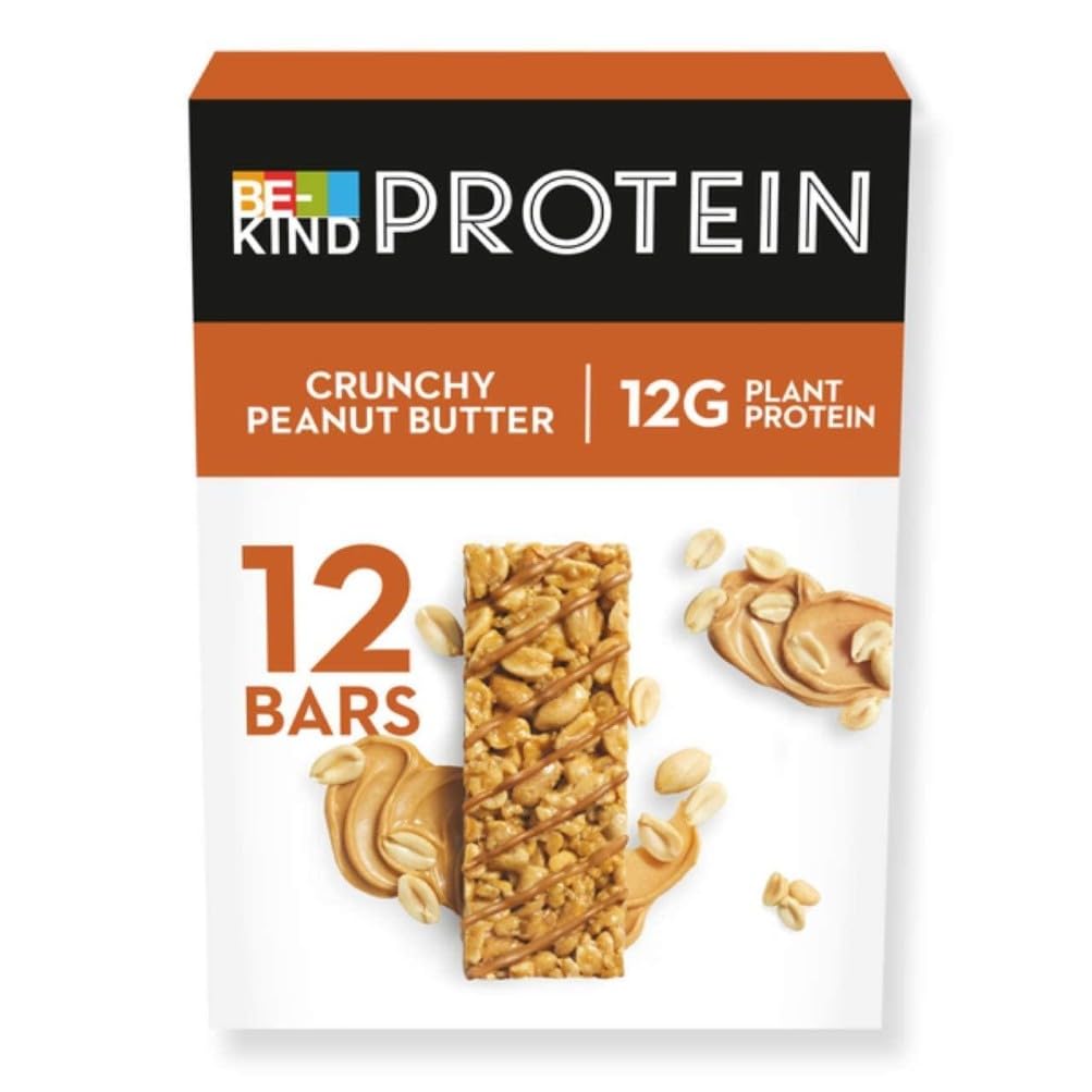 BE-KIND - Barres de Céréales Protéinées - Beurre de Cacahuètes Croquant - Sans Gluten - Riche en Fibres - Grand Format - 12 x 50g