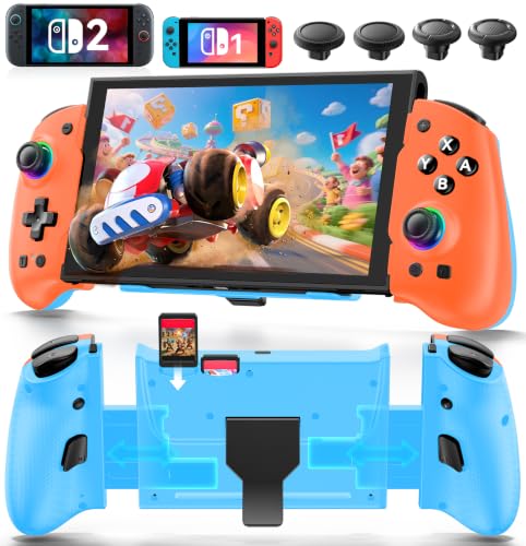 Image of OIVO Switch 1 /2 Controller for Original /OLED /Switch 2 Console, Stretchable Switch Handheld Joypad Ergonomic Grip for NS Pro Controller with RGB Light, TMR Joystick, Turbo, 4 Macro, Orange & Blue