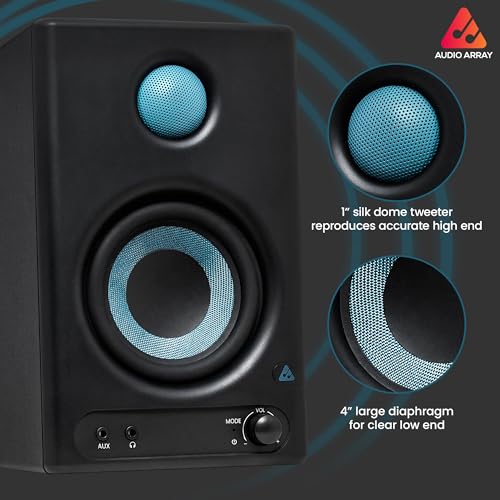 Image of Audio Array AM-S1 BT v5.3 |Professional 4 inch Studio Monitor Speaker Pair| 60W Class D Amplification,Woven Composite Woofer,1 inch Silk-Dome Tweeter,EQ Controls|Music /Monitor Mode, Aux, HDMI, USB C, TRS, RCA