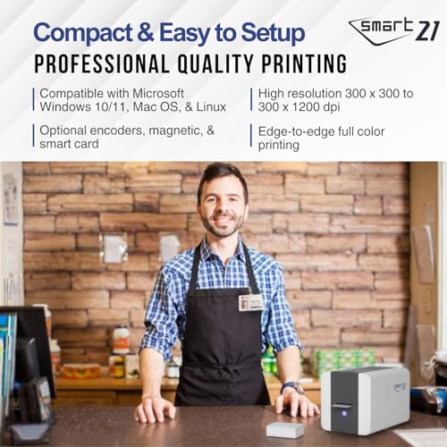 Image of IDP SMART-21S ID Card Simplex Printer Kit with PC Only Software, 100 Print YMCKO Color Ribbon, 100 PVC Plastic Cards, and Now with IDP's EasyCapture Photo Capture Tool Free Trial!