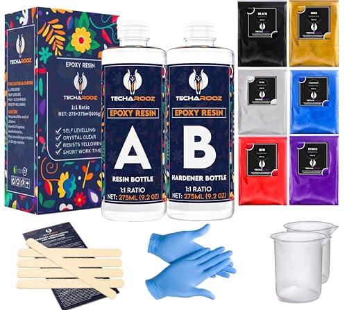 Epoxy Resin Crystal Clear Kit - TECHAROOZ Australia Casting Resin, Non-Yellowing, Bubble-Free, Self-Leveling for DIY Craft Jewelry Making 1:1 Ratio (550ml)
