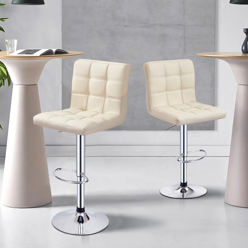 Panana Barhocker höhenverstellbare Barstuhl mit Kunstleder, 360° Drehstuhl, Küchenstühle mit Rückenlehne und Fußstütze (Beige, 2), (FD-FBBC80)