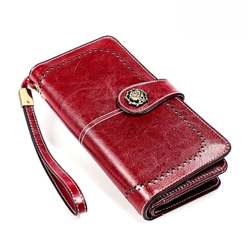 Leather Wallet for Women Large Capacity RFID Blocking Credit Card Holder Travel Leather Zipper Wristlet Wallets