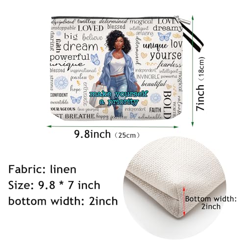 OUZ African American Makeup Bag, Black Women Cosmetic Bags Inspirational Gift, Funny Cosmetic Pouch Travel Bag for Women Sister Graduation Friendship Birthday Gifts- Make yourself a priority - Image 3