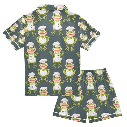 senya Chef Frog A Satin Summer Pajama Sets Silk Short Sleeve Button Down Sleepwear2