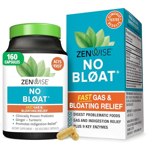 Zenwise Health No Bloat Digestive Enzymes for Gut Health, Gas & Bloating Relief - Multi Enzymes Digestion Supplement with Probiotics, Ginger, Turmeric Dandelion & Lactase - Men & Women - 160 Count