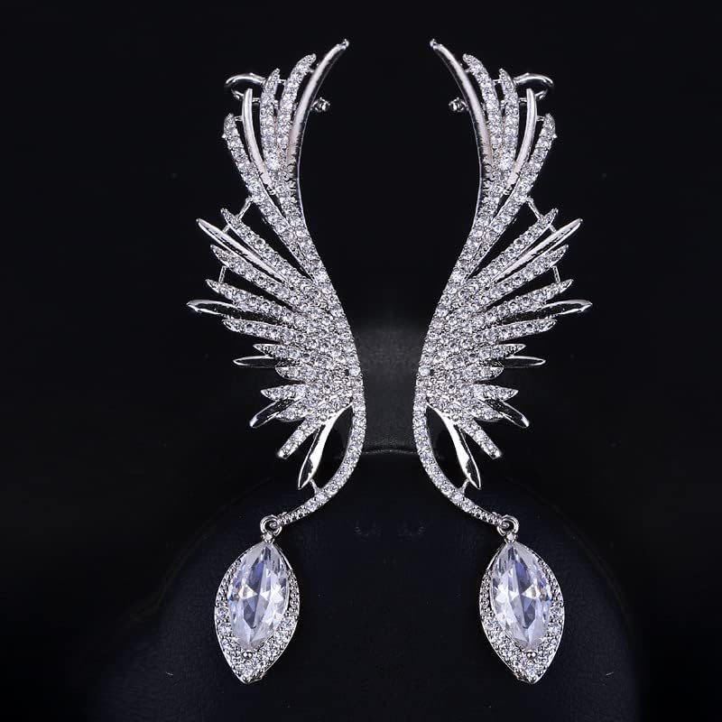 14K Gold Gemstone Feather Clip On Earrings for Women,Dainty Waterdrop Emerald Moissanite Angel Wing Ear Cuff,Fashion Christmas Jewelry Gift for Her - Image 3