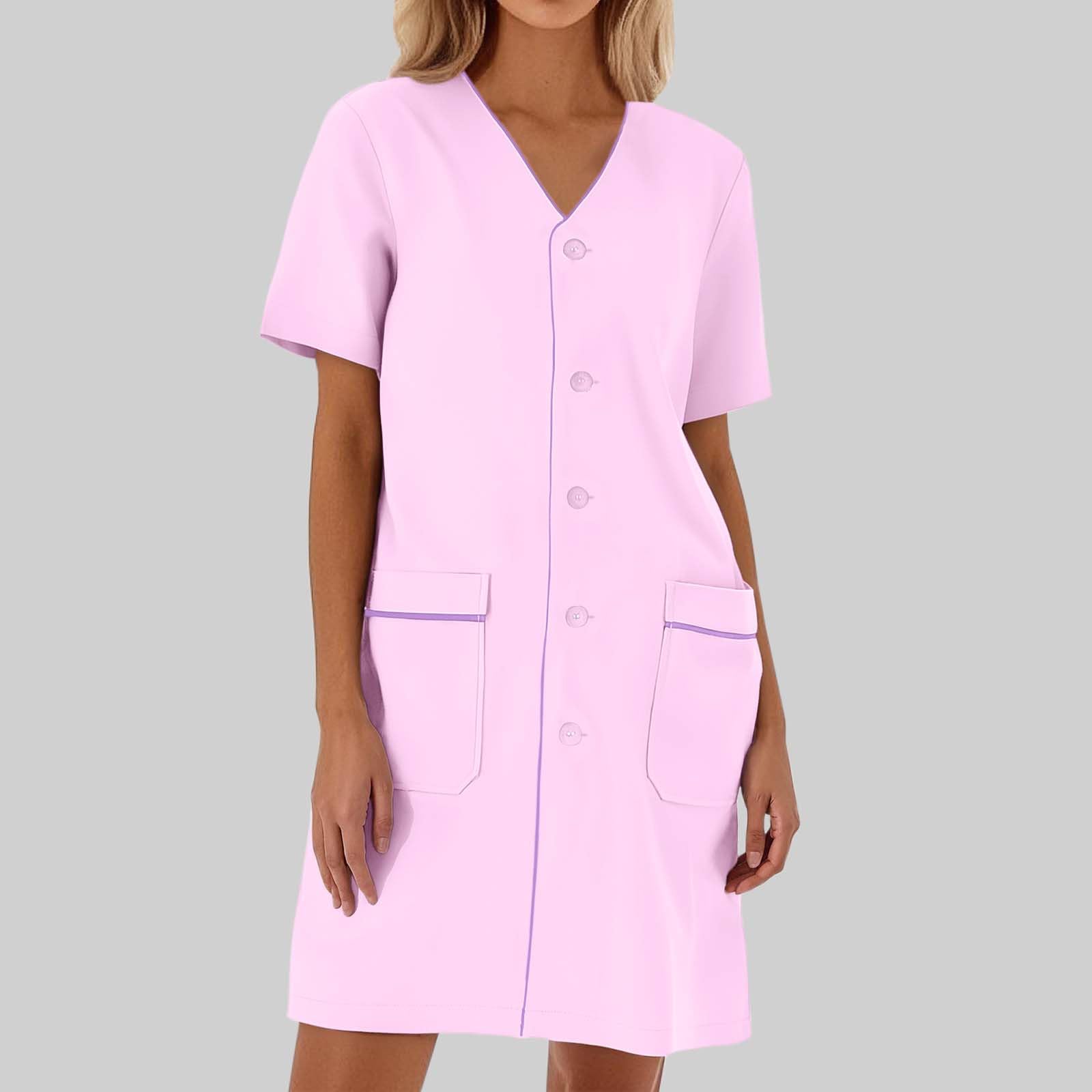 Generisch 2026 Blouse de laboratoire blanche unie ample à manches courtes pour femme Robe pull élégante