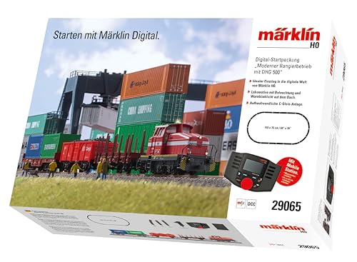 Märklin 29065 Digital-Startpackung Moderner Rangierbetrieb, Spur H0 Modelleisenbahn, viele Soundfunktionen, mit Mobile Station und C-Gleis Schienen