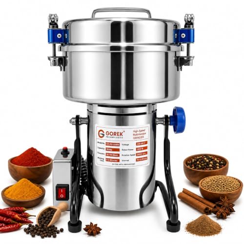 Image of Gorek Technologies Masala Grinder Machine - 3000g Capacity | 3000W Stainless Steel Vertical Pulverizer for Spices, Grains, Herbs & Dry Foods | High-Speed Mixer Grinder for Home & Business -GT‑PG‑3000S