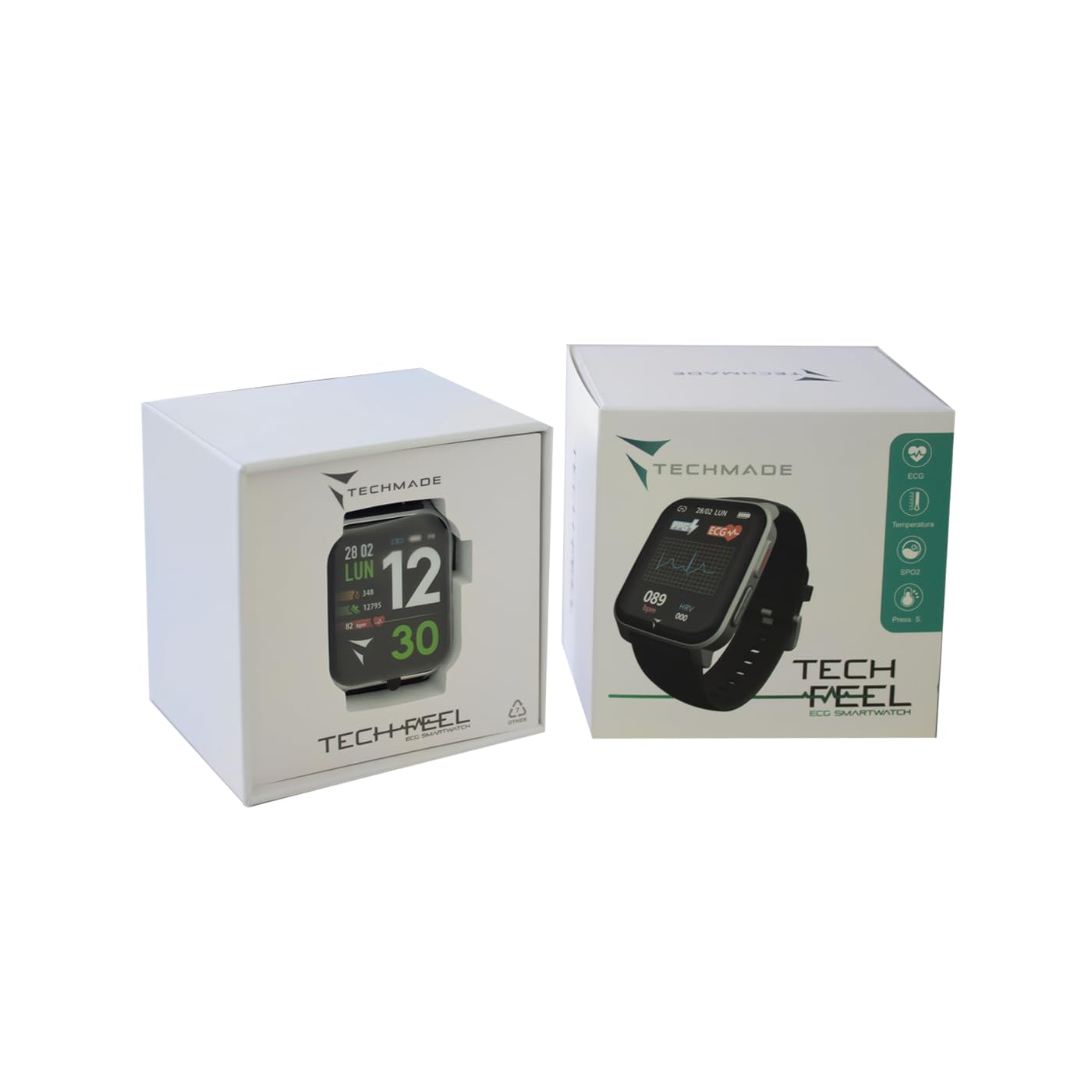 TECHMADE Smartwatch Tech Feel, ECG ad un tracciato, Frequenza Cardiaca, Ossigenzione, Sport, Sleep Monitor, Notifica Chiamata, Compatibile con IOS e Android (Silver Case - Black Strap)