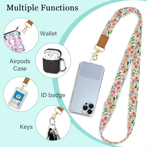 Image of Piefly Cell Phone Lanyard Crossbody Wrist Strap Adjustable for Women Flower | Travel Daily Cruise, Around the Neck, Hands-free, Universal, Fit Keys ID badge, Accessories, Compatible with Most Smartphones